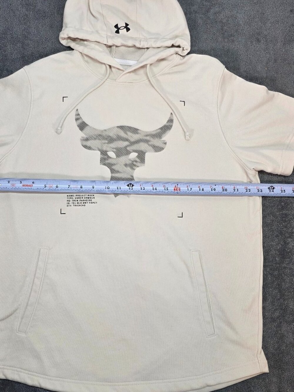 Under Armour Project Rock Short Sleeve Hoodie XL Beige Loose Fit - Picture 9 of 9